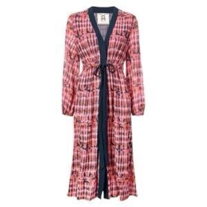 Figue Florence Tie Dye Pink Kimono Cotton Blend Long Sleeve Midi Dress